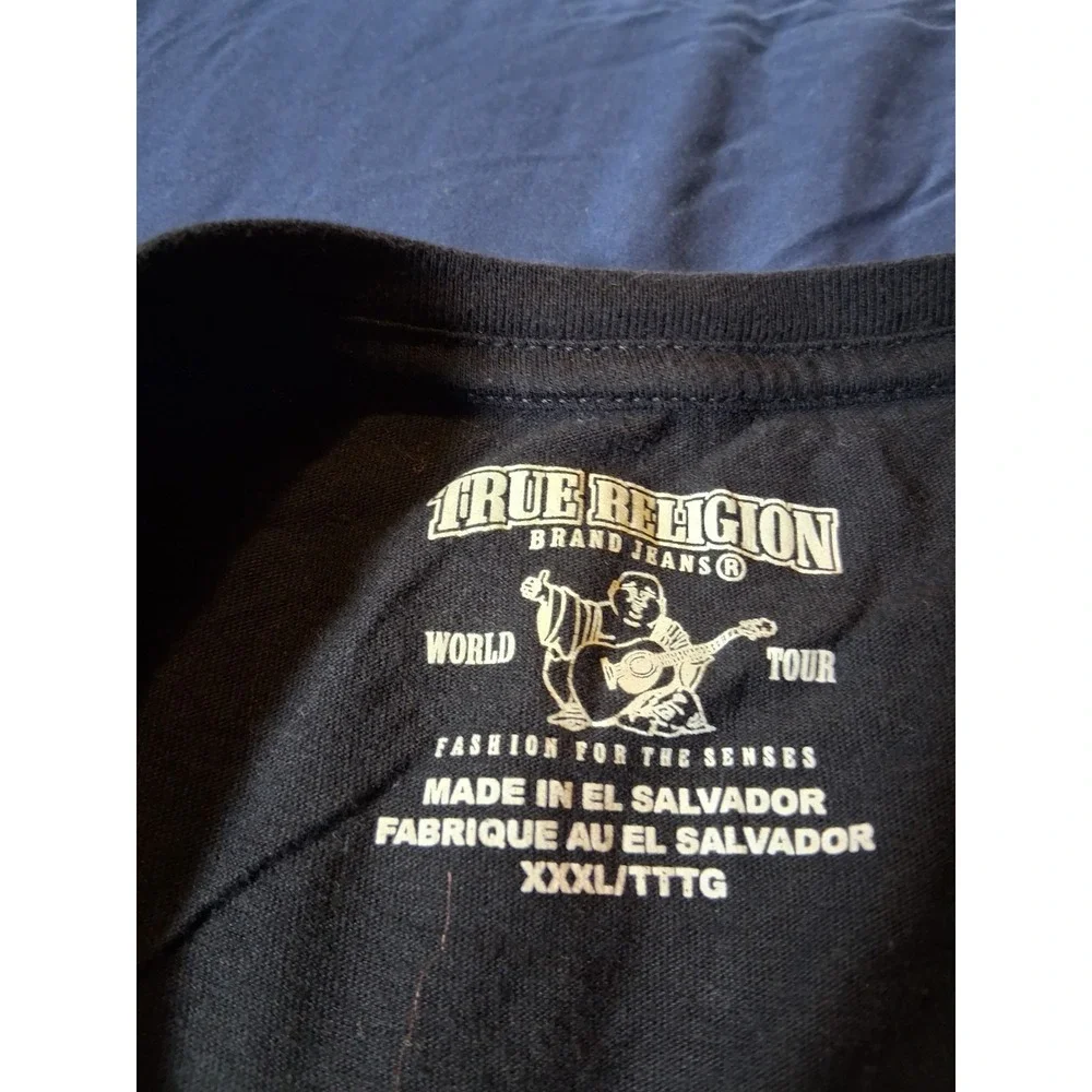 True Religion Men's 3XL Black Graphic Print Logo T-Shirt‎ Designer Jersey Cotton